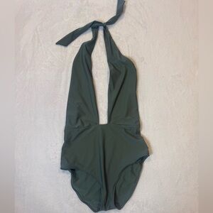 Aerie plunge one piece swimsuit size large beautiful sage green (bin 5)